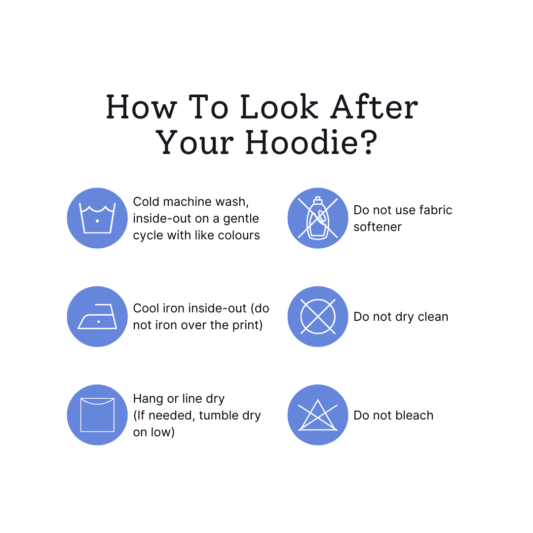 A detailed description on how to look after the unisex hoodie